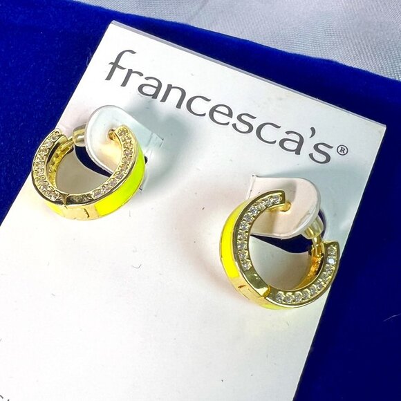 NWT Francesca's Collections Yellow Enamel & Cubic Zirconia Huggie Hoop Earrings - Picture 3 of 5